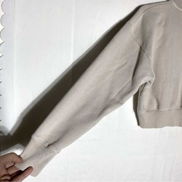 Aritiza Wilfred Free Beige Cotton Blend Cropped Half Zip Mock Neck Sweatshirt XS - Picture 8 of 15